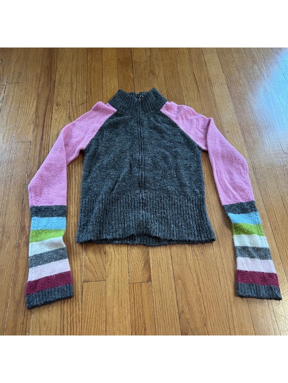 Vintage y2k whimsical fitted long sleeve striped colorful turtle neck zip up